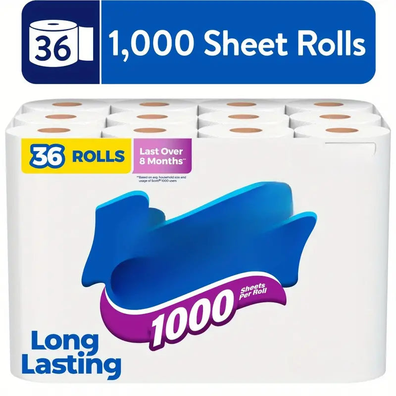 1000 Toilet Paper, 36 Rolls, 1, 000 Sheets Per