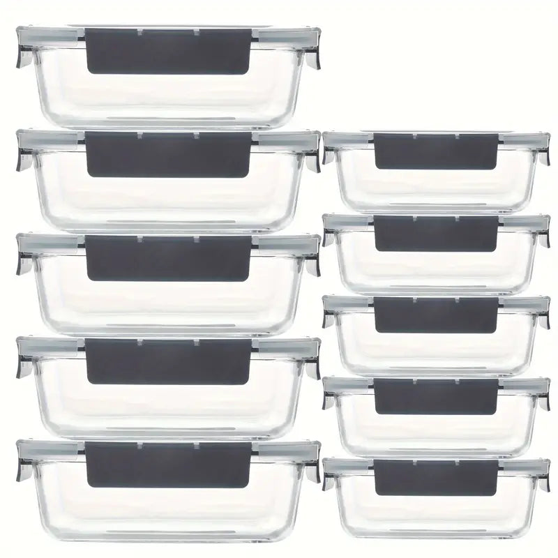 10-Pack Premium Glass Meal Prep Containers Set - Airtight, Leak-Proof, Microwave-Safe, Dishwasher