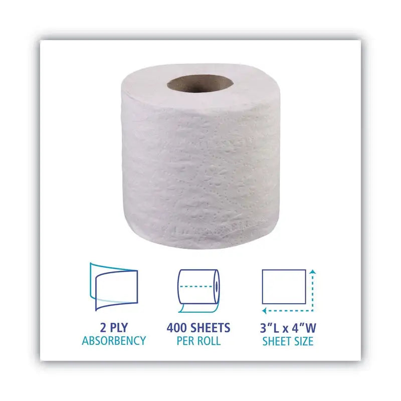 2-Ply Toilet Tissue, Septic Safe, White, 400 Sheets/ Roll, 96 Rolls/ Carton