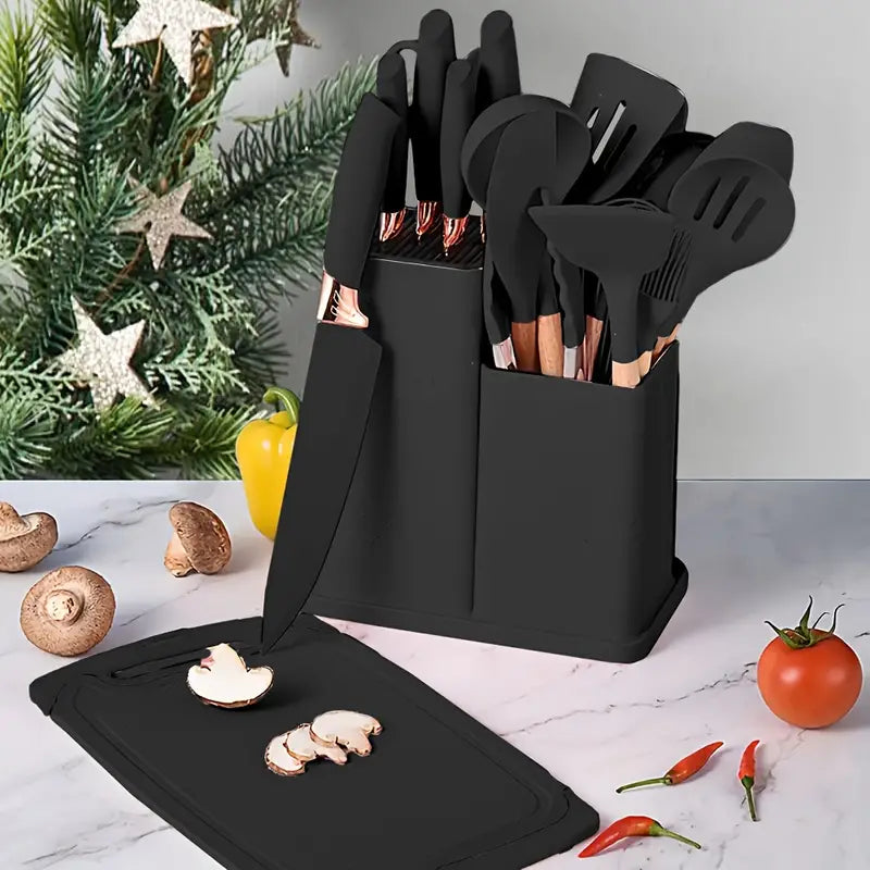 19-Piece High Quality Silicone Kitchenware Set with Wooden Handle, Heat-Resistant, Non-Stick Cooking Tools,