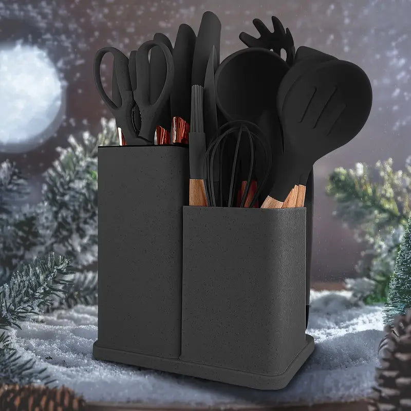 19-Piece High Quality Silicone Kitchenware Set with Wooden Handle, Heat-Resistant, Non-Stick Cooking Tools,