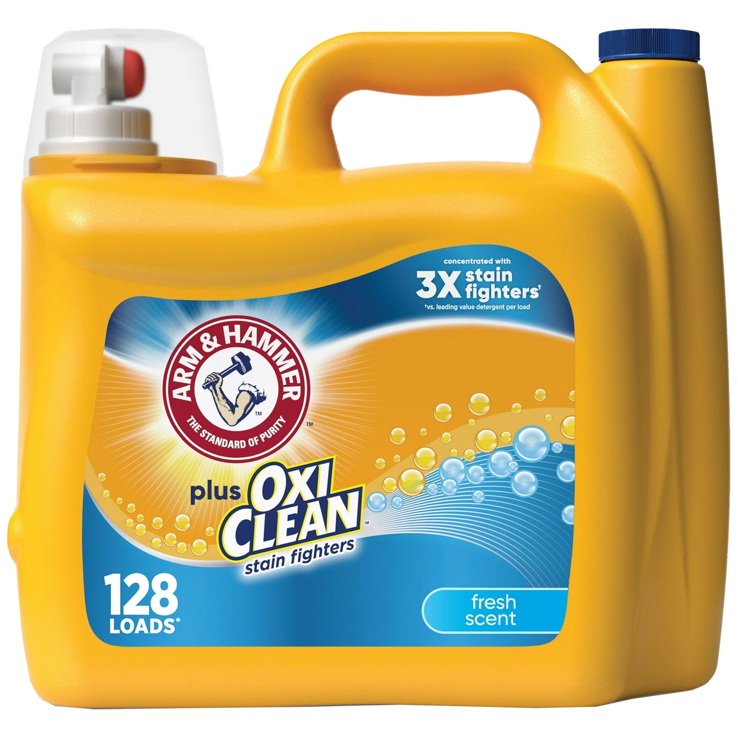 ARM & HAMMER Plus OxiClean Stain Fighters Liquid Laundry Detergent, Fresh Scent, 166.5 fl oz, 128 Loads