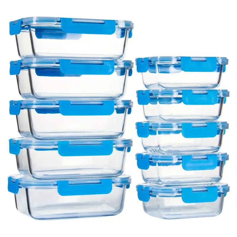 10-Pack Premium Glass Meal Prep Containers Set - Airtight, Leak-Proof, Microwave-Safe, Dishwasher